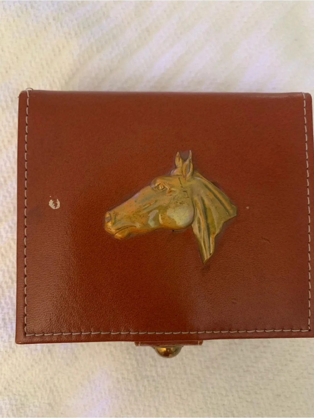 Leather Travel Jewelry Case with Brass Horse Emblem - Brown